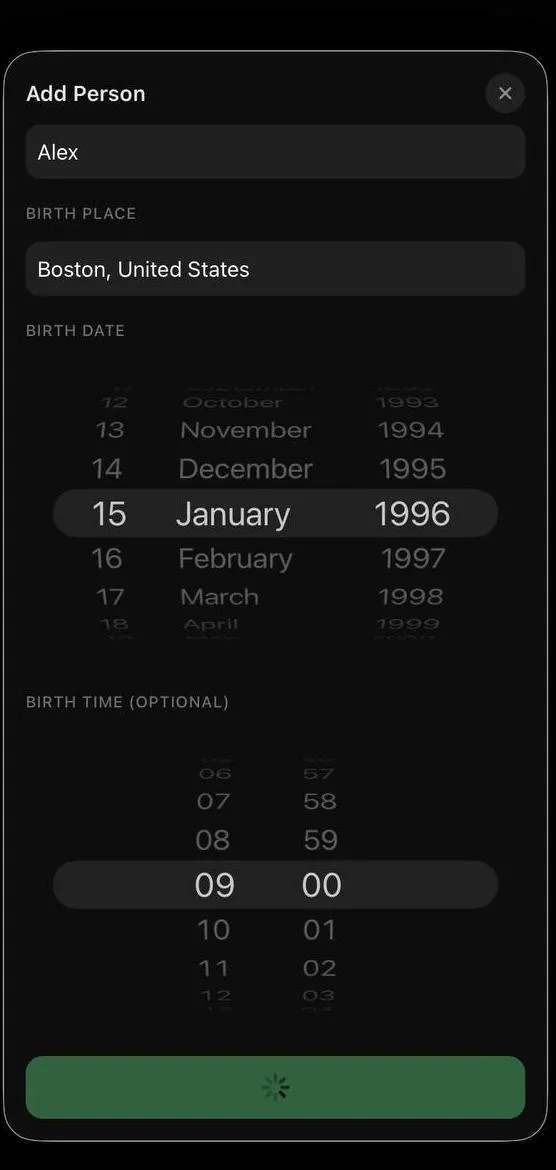 Meridy — add a partner's birth data