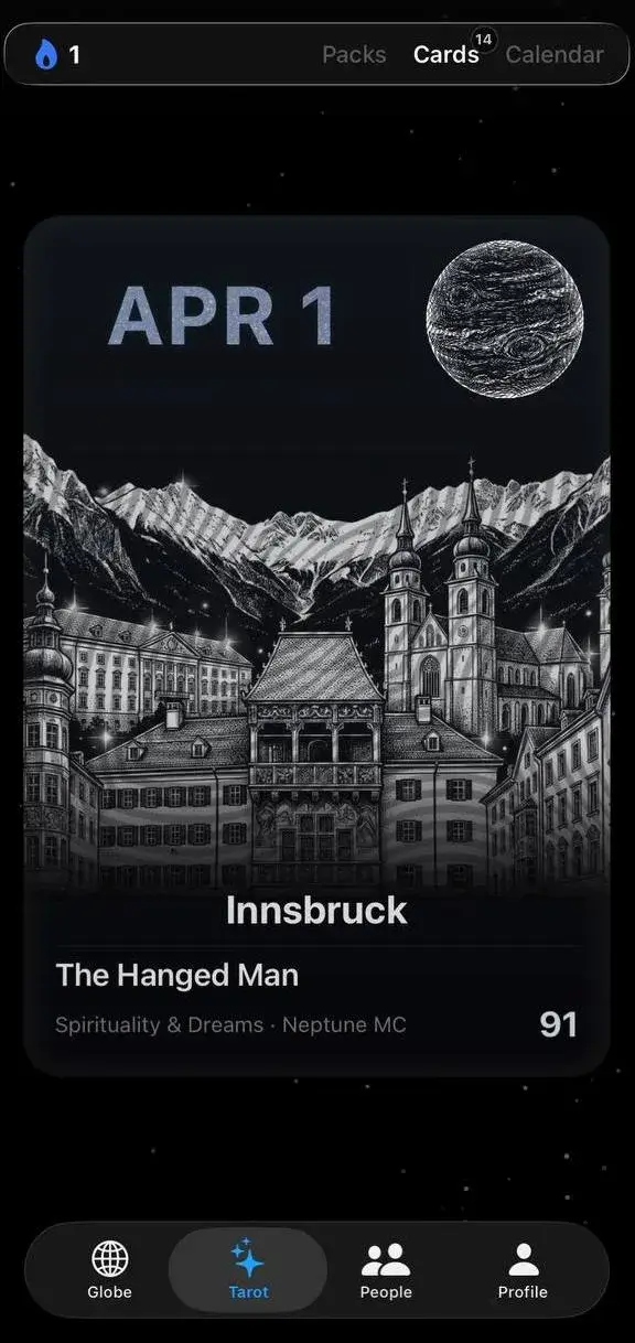 Meridy daily cards — three sealed cards waiting to be opened